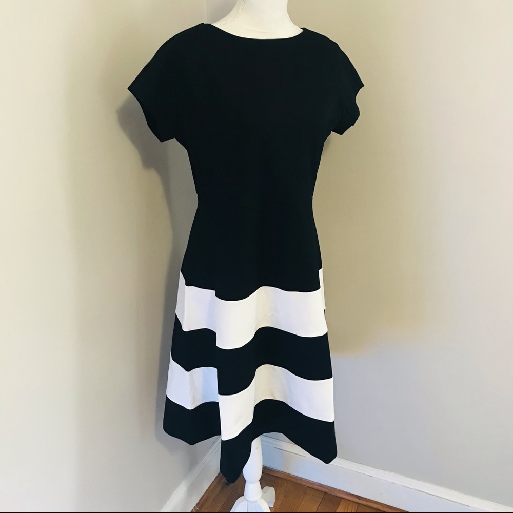 Classic Black & White Striped Fit-and-Flare Dress - Picture 3 of 7